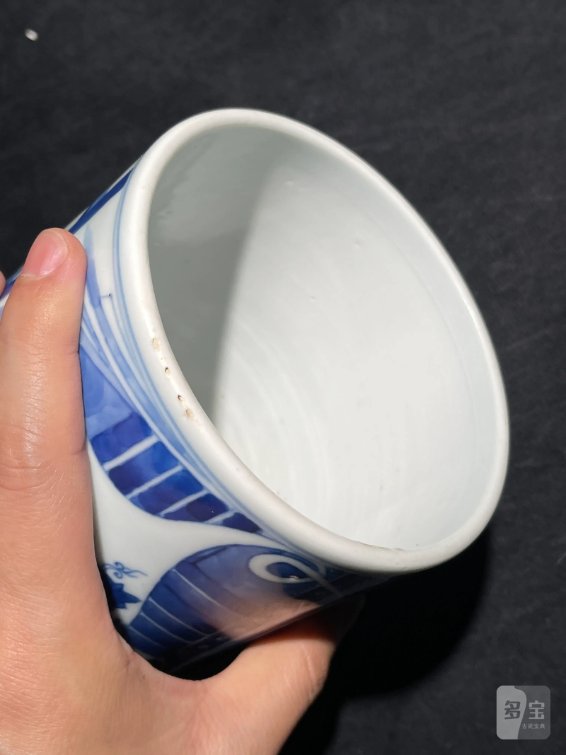 清康熙 青花梦笔生花纹笔筒 - 图7